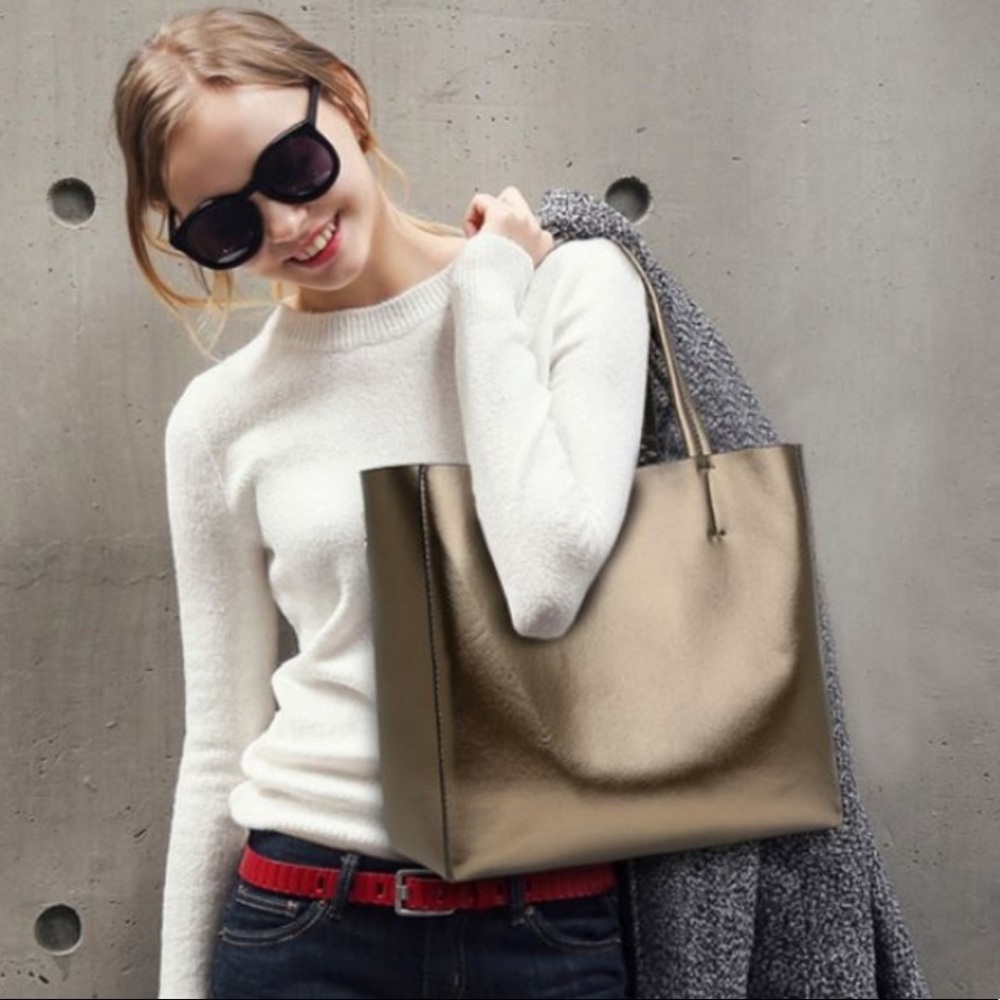 Gold Vegan Leather Tote